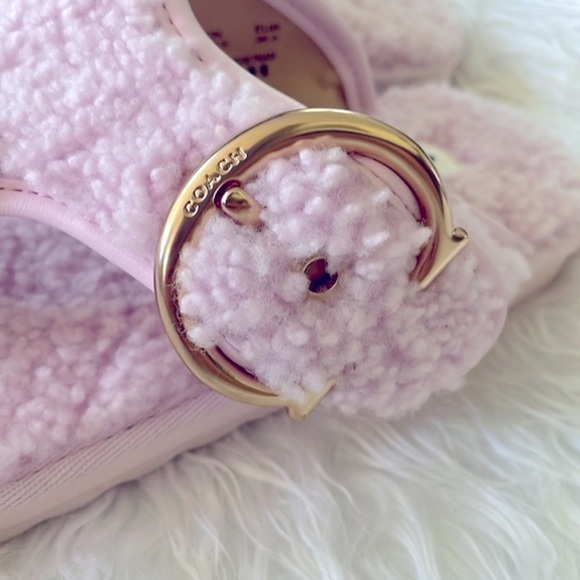 Brand New Coach Pink Shearling Hollie Flip Flop Sandal Plush Buckle Slides - Picture 5 of 16